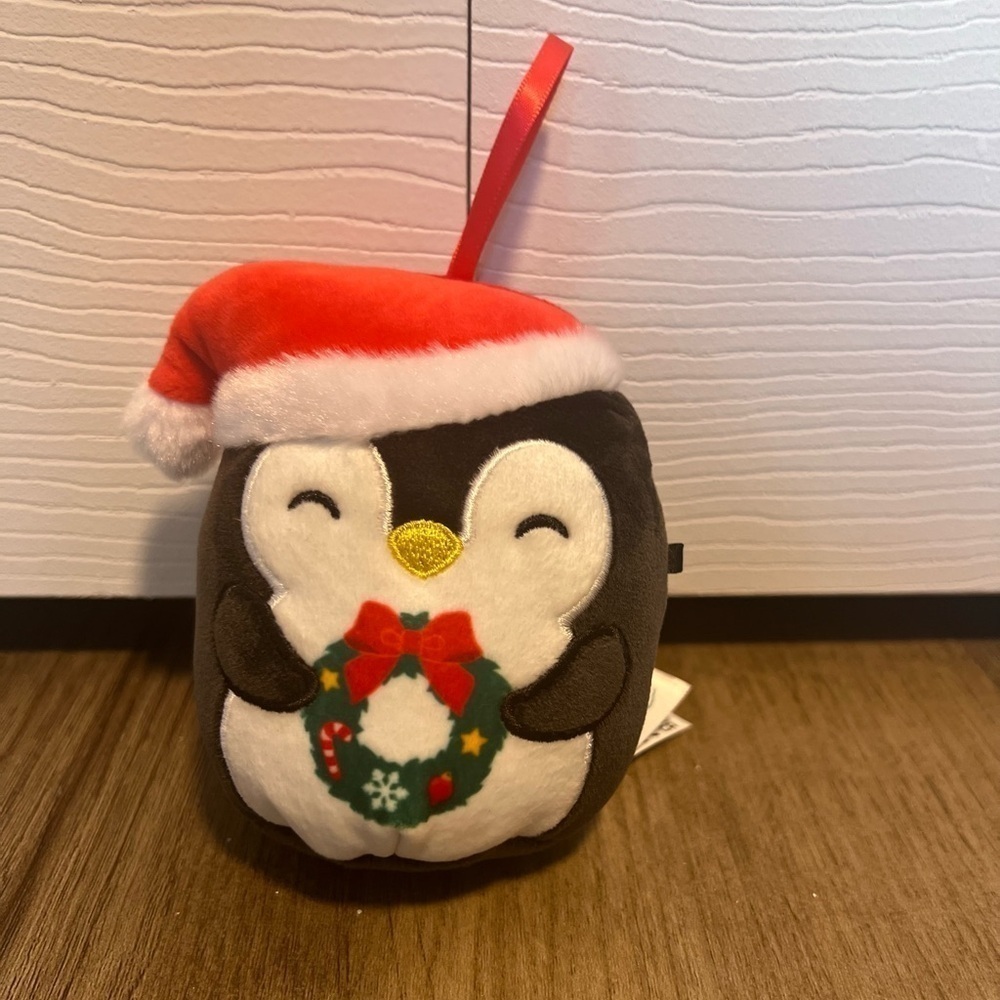 Squishmallow Penguin Ornament Holding Wreath